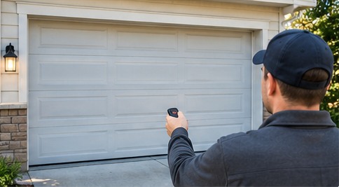 Homeowner troubleshooting a garage door that will not open